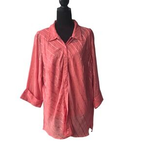 Club Z Collection Coral Pink Sheer Striped Blouse & Tank Set Plus Size 1X A8‎